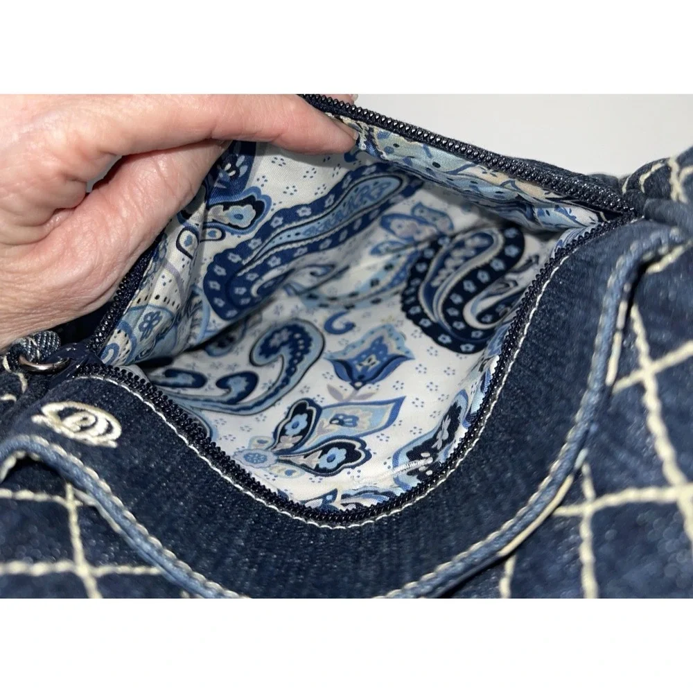 Vera Bradley Denim Hipster Crossbody Purse Olivia Blue White Quilting Denim